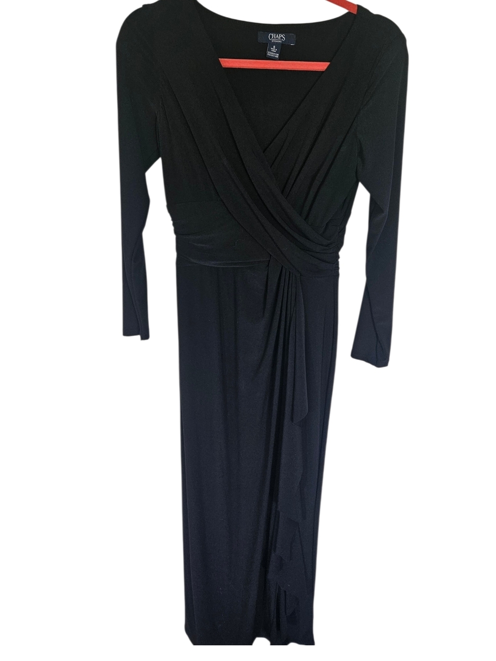 Chaps Black Long Sleeve Wrap-Style Maxi Dress